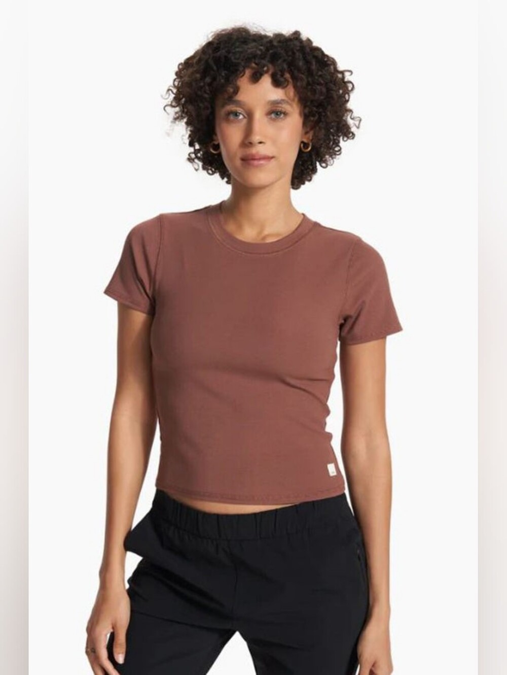 Vuori Brown Ribbed Pose Fitted Short Sleeve Tee T-Shirt In Hazelnut